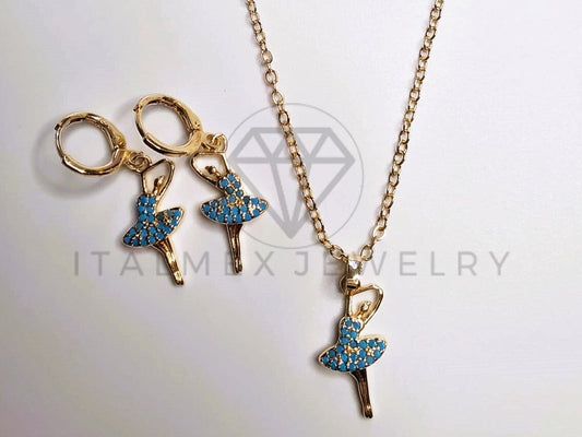 Juego de Lujo - 103734 - Diseño de Bailarina CZ Azul Oro Laminado 18K