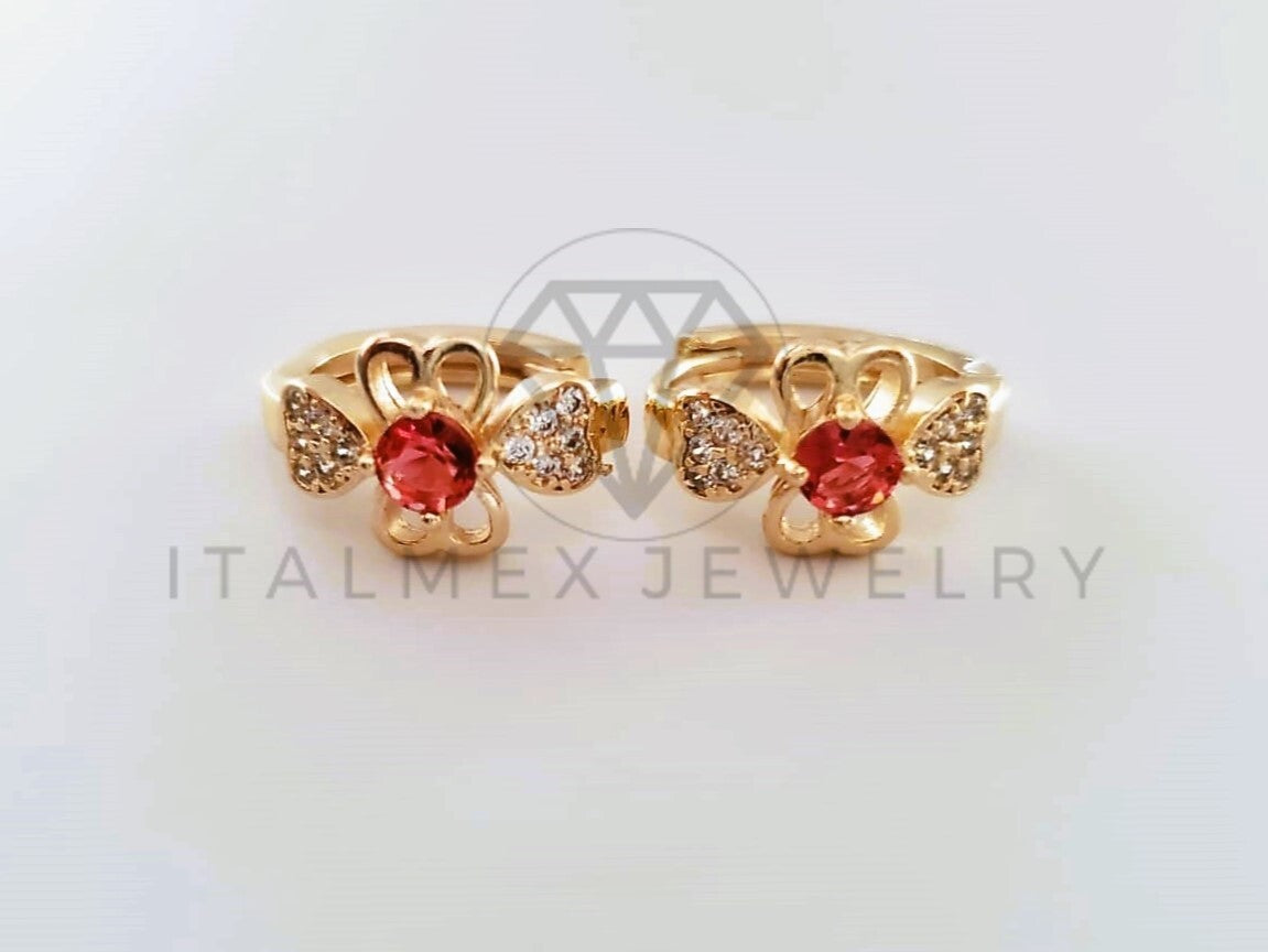 Arete de Lujo - 103840 - Diseño Flor CZ Roja Oro Laminado 18K