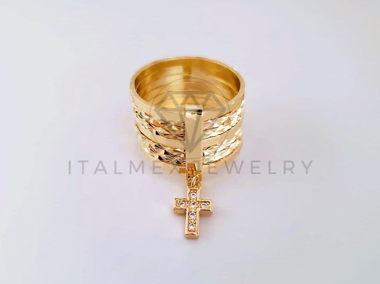 Anillo de Lujo - 103905 - Anillo Semanario Diamantado Cruz CZ Oro Laminado 18K