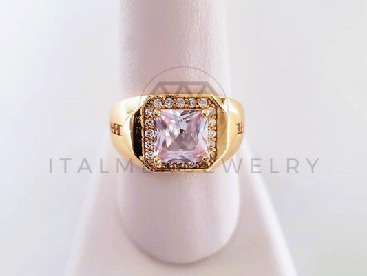 Anillo Caballero de Lujo - 103917 - Diseño Cuadrado CZ Clara Oro Laminado 18K