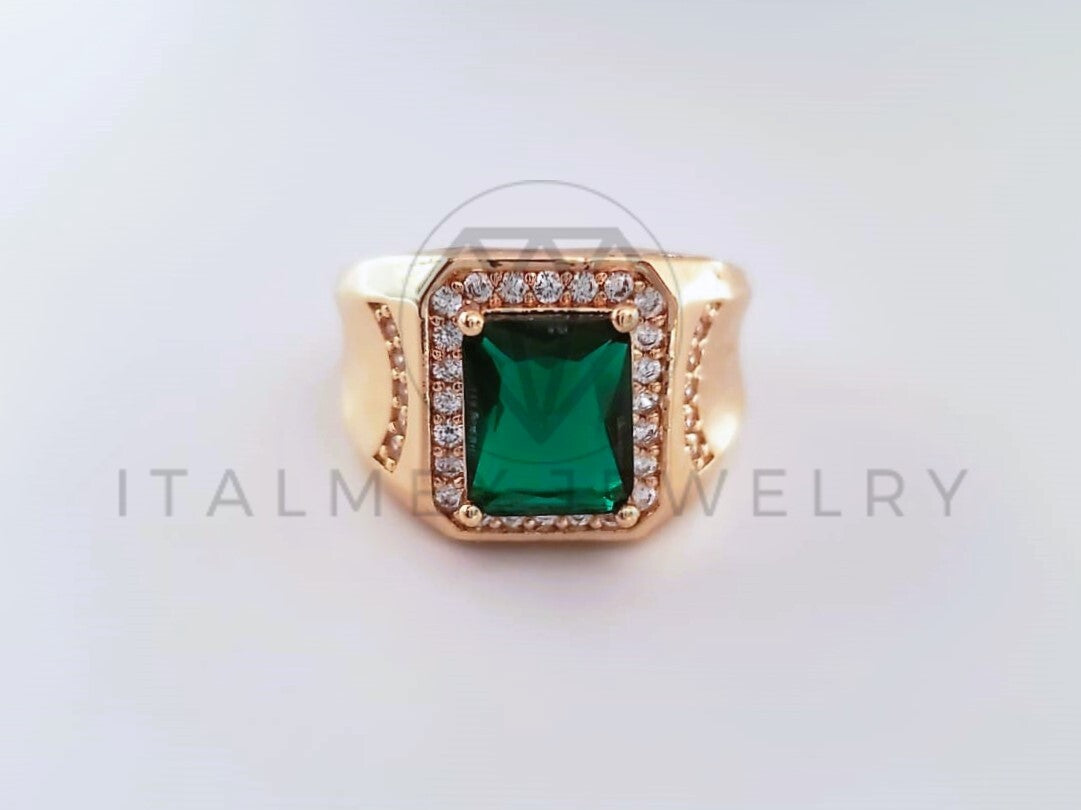Anillo de Lujo - 103919 - Diseño Cuadrado CZ Verde Oro Laminado 18K
