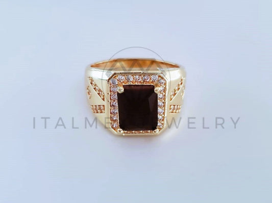 Anillo Caballero de Lujo - 103923 - Diseño Cuadrado CZ Negra Oro Laminado 18K