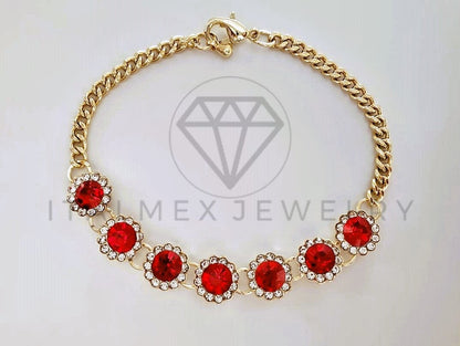 Pulsera Elegante - 103991 - Pulsera Cubana CZ Redonda Roja Oro Laminado 18K