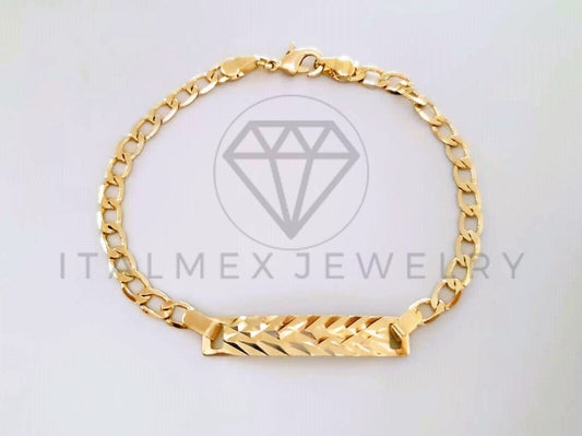 Pulsera Elegante - 103992 - Esclava Cubana Placa Rayada Oro Laminado 18K