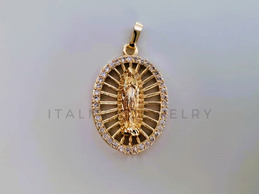 Dije Elegante - 104001 - Medalla Virgen CZ Clara Tamaño Chica Oro Laminado 18K