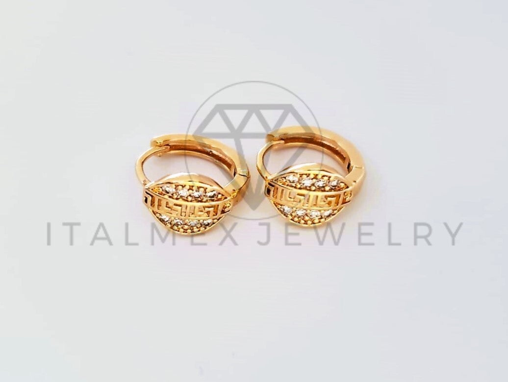 Huggie de Lujo - 104009 - Diseño de Grecas CZ Clara Oro Laminado 18K