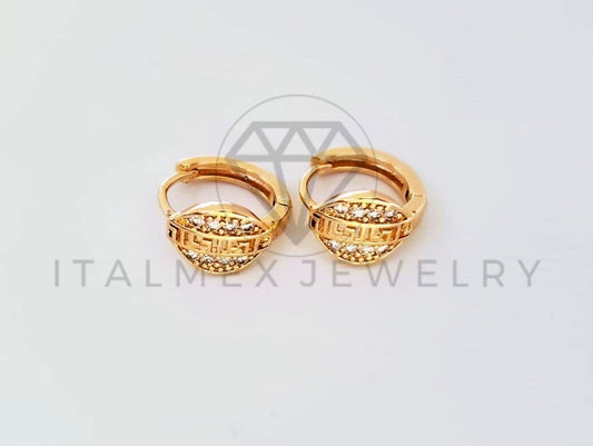 Huggie de Lujo - 104009 - Diseño de Grecas CZ Clara Oro Laminado 18K