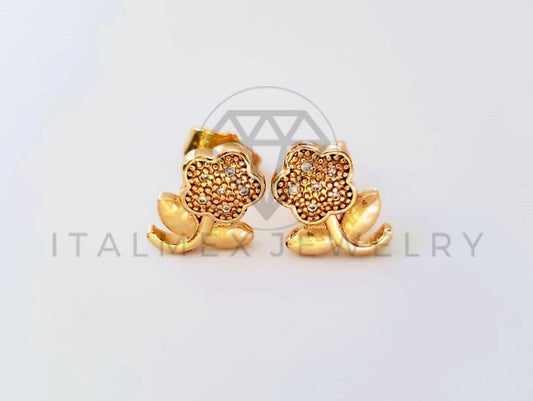 Broquel de Lujo - 104074 - Diseño Flor Dorada CZ Clara Oro Laminado 18K
