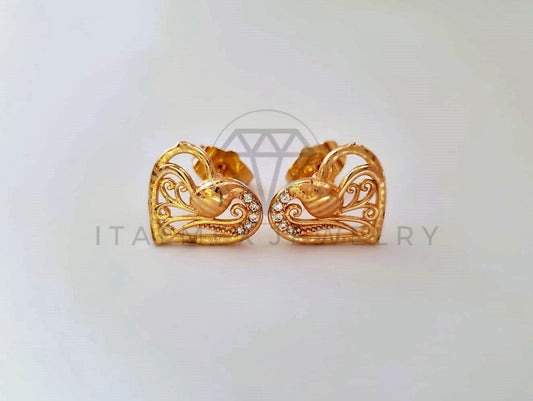 Broquel de Lujo - 104080 - Diseño Corazón Laser CZ Clara Oro Laminado 18K