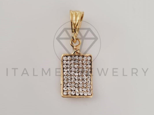 Dije de Lujo - 104245 - Dije Rectangular Elegante Circonia Clara Oro Laminado 18K