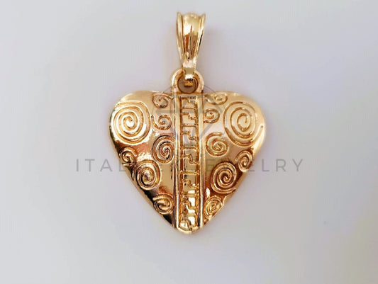Dije Elegante - 104330 - Corazón con Grecas Tamaño Chica Oro Laminado 18K