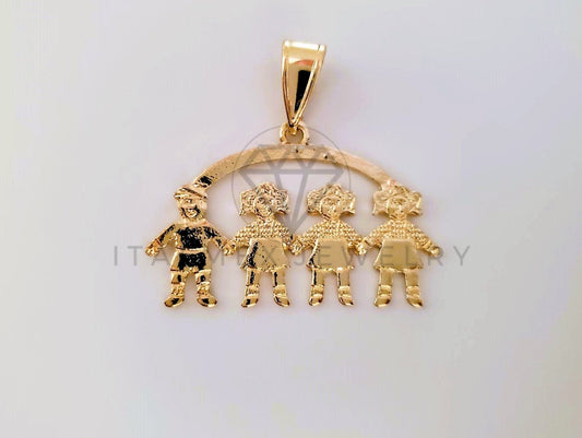 Dije Elegante - 104340 - Dije 3 Niñas y 1 Niño Tamaño Chico Oro Laminado 18K