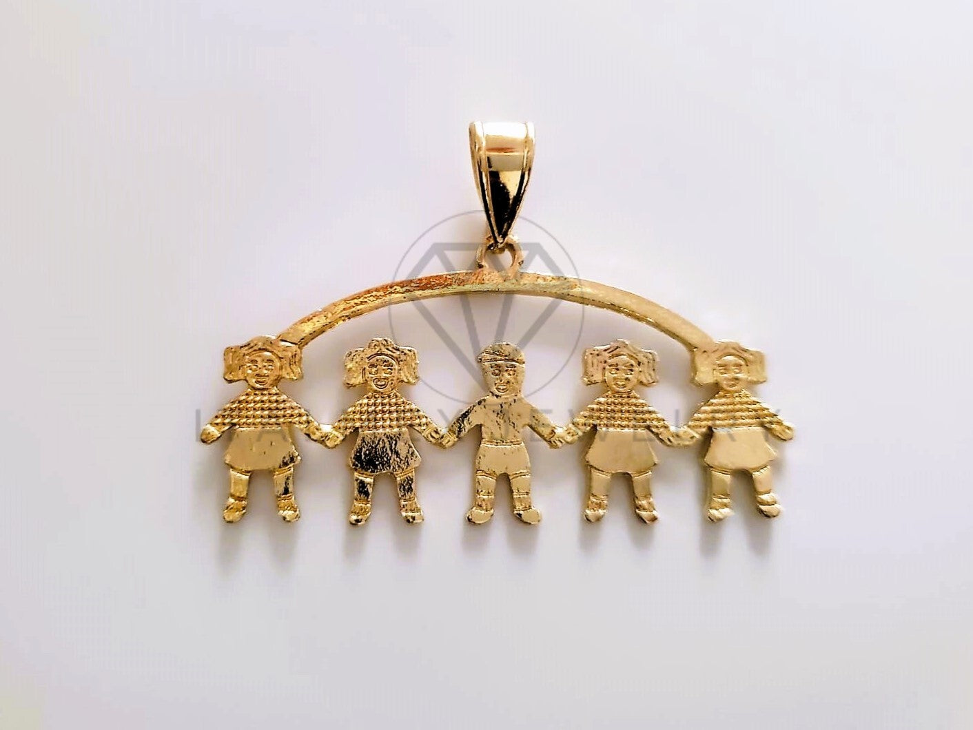 Dije Elegante - 104343 - Dije 4 Niñas y 1 Niño Tamaño Chico Oro Laminado 18K