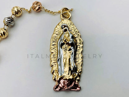 Rosario de Lujo - 105618 - Estilo Diamantado con Medalla Virgen 3 Oros Oro Laminado 18K