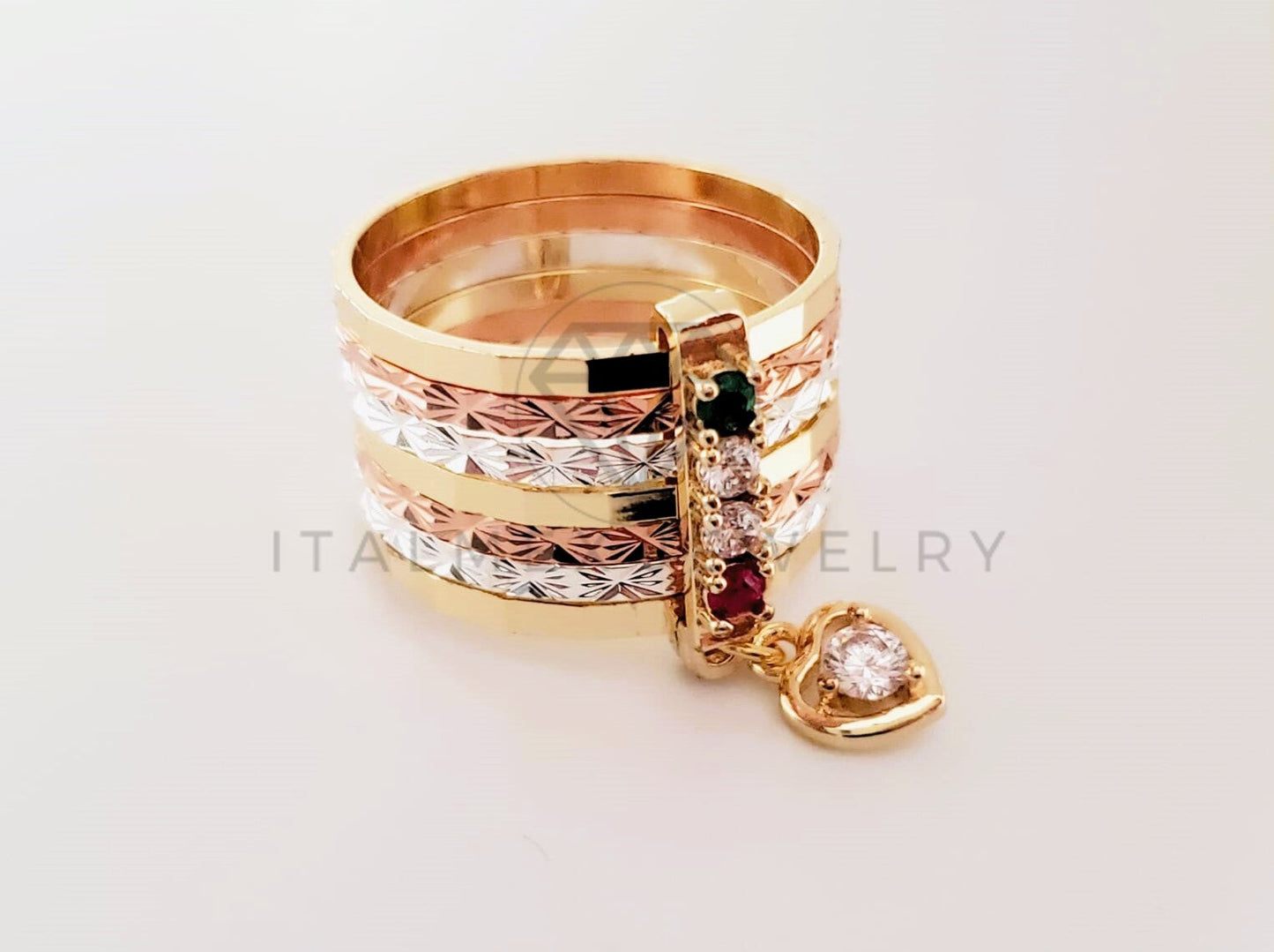 Anillo de Dama - 105395 - Anillo Semanario y Corazon con Circonia Oro Laminado 18K