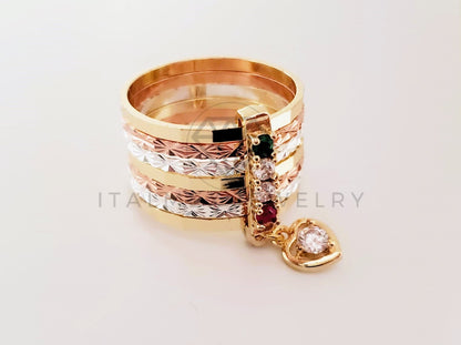 Anillo de Dama - 105395 - Anillo Semanario y Corazon con Circonia Oro Laminado 18K