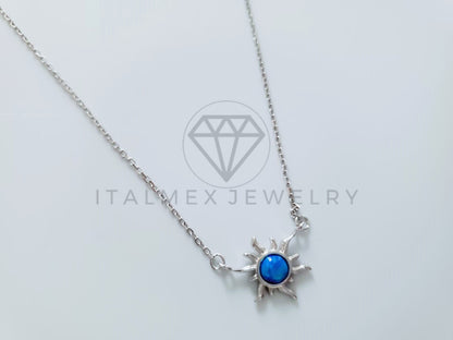 Collar de Lujo - 104780 - Diseño Sol Esmalte Azul Plata Fina .925