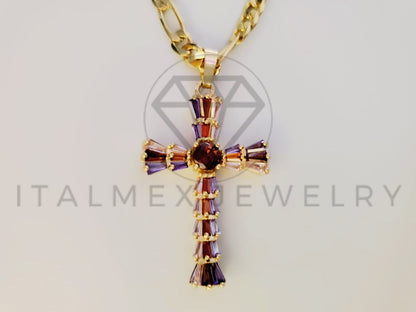 Dije de Lujo - 105122 - Dije Cruz con Circonia Colores Oro Laminado 18K