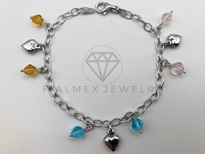 Pulsera de Lujo - 105459 - Diseño Charms y Corazon Azul y Amarillo Plata .925