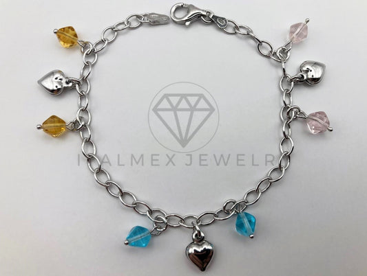 Pulsera de Lujo - 105459 - Diseño Charms y Corazon Azul y Amarillo Plata .925