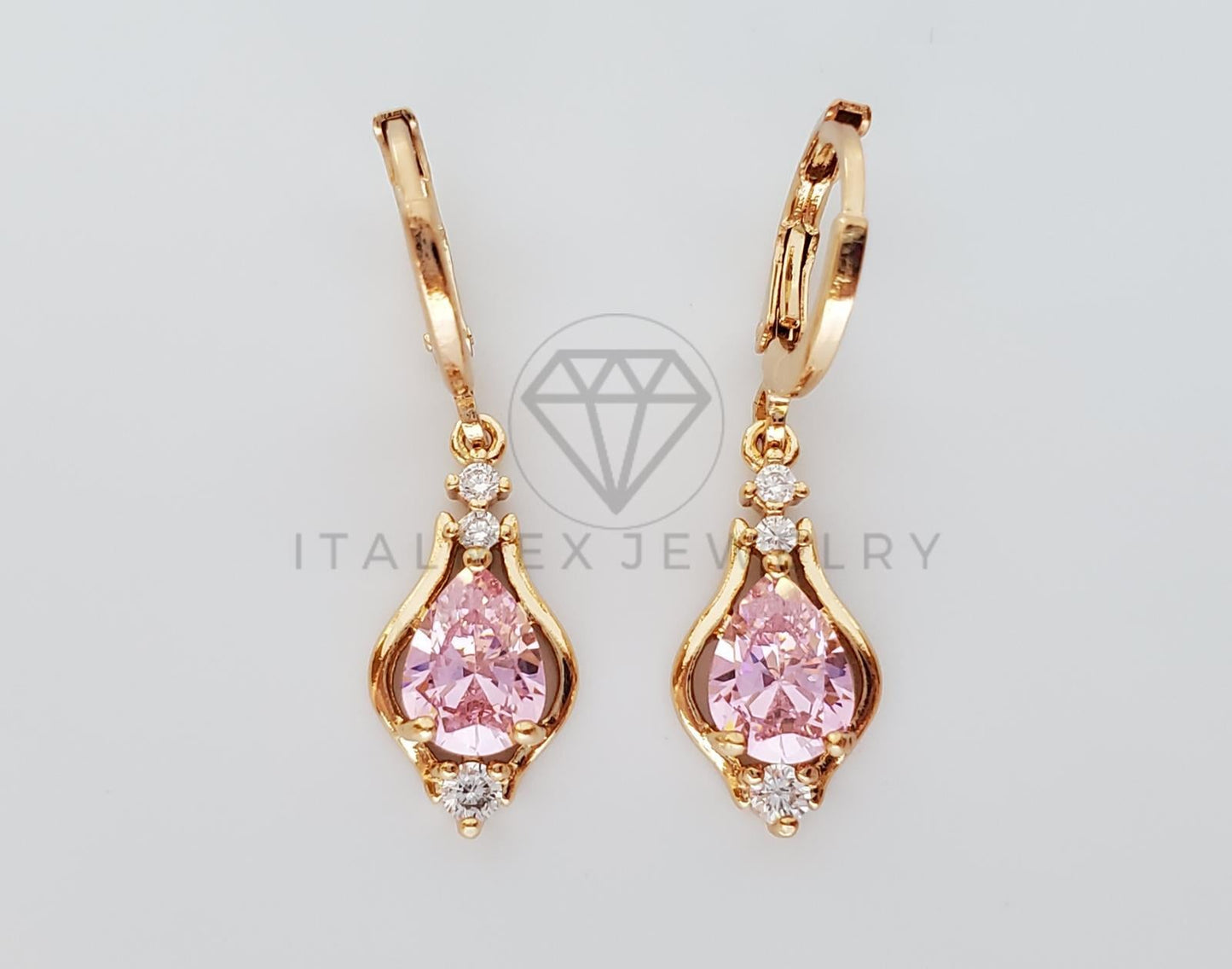 Arete de Lujo - 100780 - Diseño de Gota CZ Rosa Oro Laminado 18K