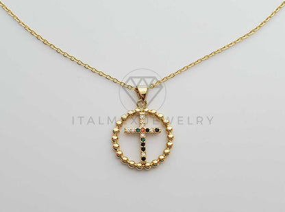 Collar Elegante - 100266 - Cruz con CZ Colores 20" Dorado Oro Laminado 18K