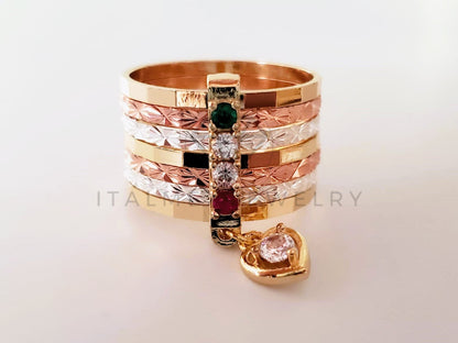Anillo de Dama - 105395 - Anillo Semanario y Corazon con Circonia Oro Laminado 18K