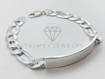 Pulsera de Lujo - Esclava Figaro Placa Lisa 10mm Plata .925