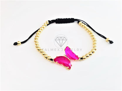 Pulsera de Lujo - 103178 - Diseño Bolitas con Mariposa CZ Rosa Vivo Oro Laminado 18K