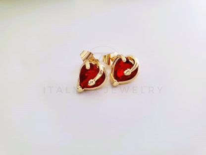 Broquel de Lujo - 104057 - Diseño Corazón CZ Roja Oro Laminado 18K