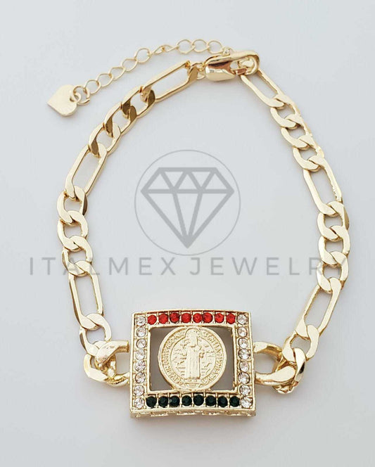 Esclava Elegante - 100245 - Diseño San Benito CZ Tricolor Oro Laminado 18K
