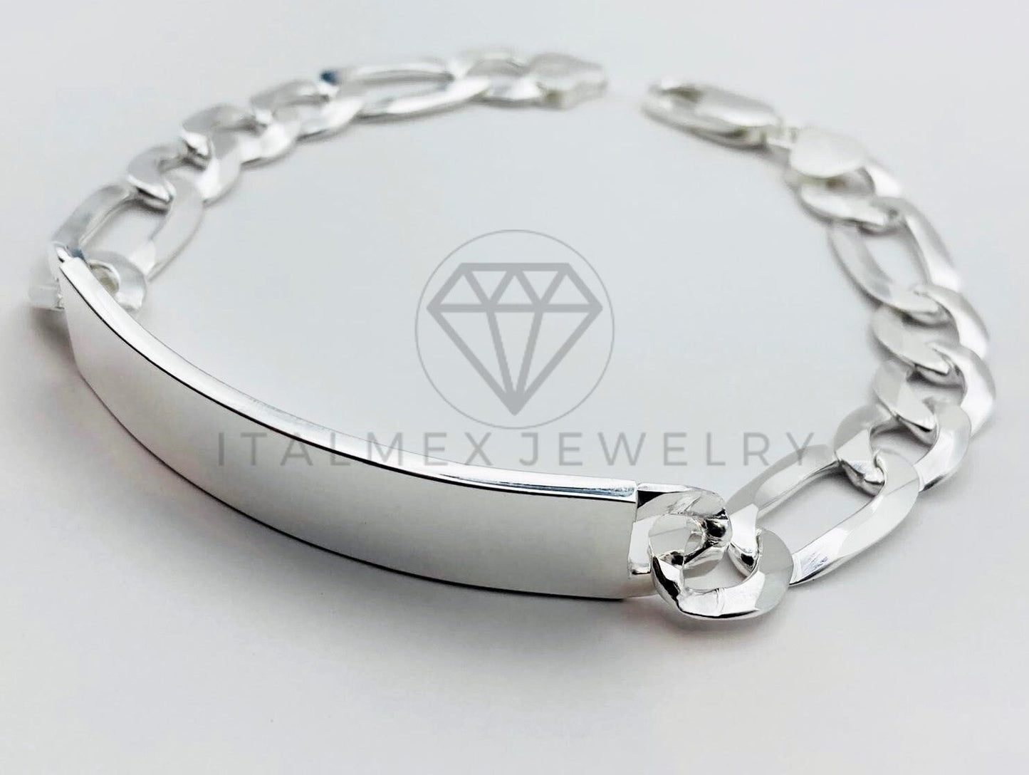 Pulsera de Lujo - Esclava Figaro Placa Lisa 10mm Plata .925