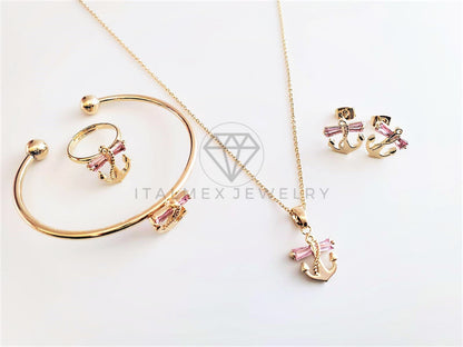 Juego de Niña - 103022 - Diseño de Ancla Marina CZ Rosa Oro Laminado 18K