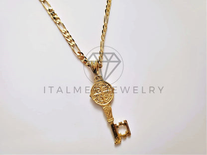 Dije Elegante - 104192 - Dije Llave San Benito Dorado Oro Laminado 18K