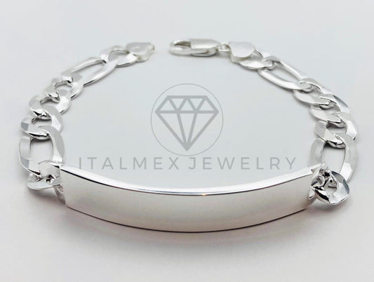 Pulsera de Lujo - Esclava Figaro Placa Lisa 10mm Plata .925
