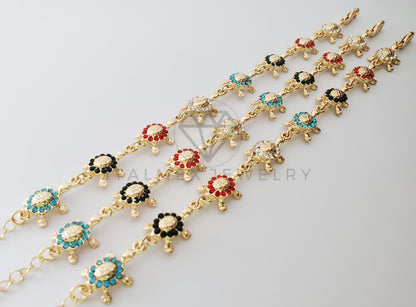 Pulsera de Lujo - 100196 - Diseño Tortugas CZ Colores Oro Laminado 18K