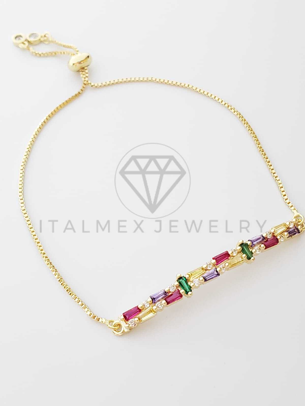 Pulsera Ajustable - 100346 - Diseño de Placa Rectangular CZ Colores Oro Laminado 18K