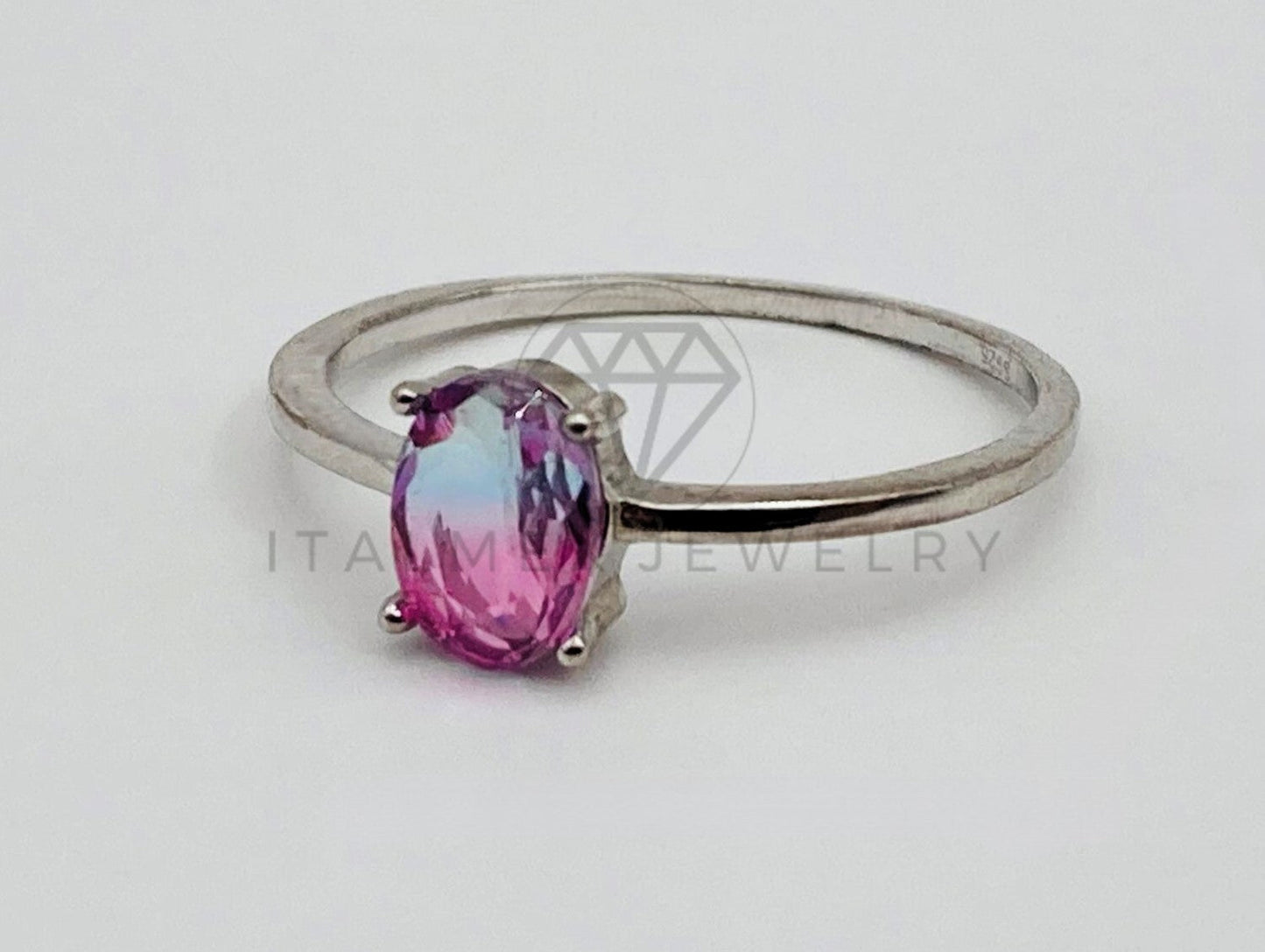 Anillo de Dama - 104703 - Anillo Oval Circonia Rosa y Tornasol - Plata .925
