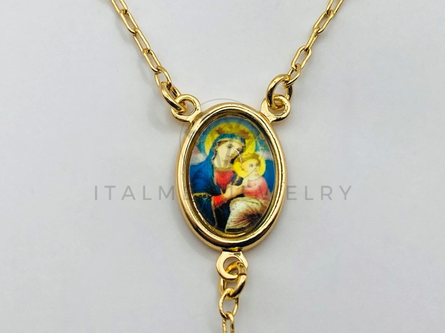 Rosario de Lujo - 105908 - Rosario Clásico Bola Lisa con Medalla de Madonna y Niño Oro Laminado 18K