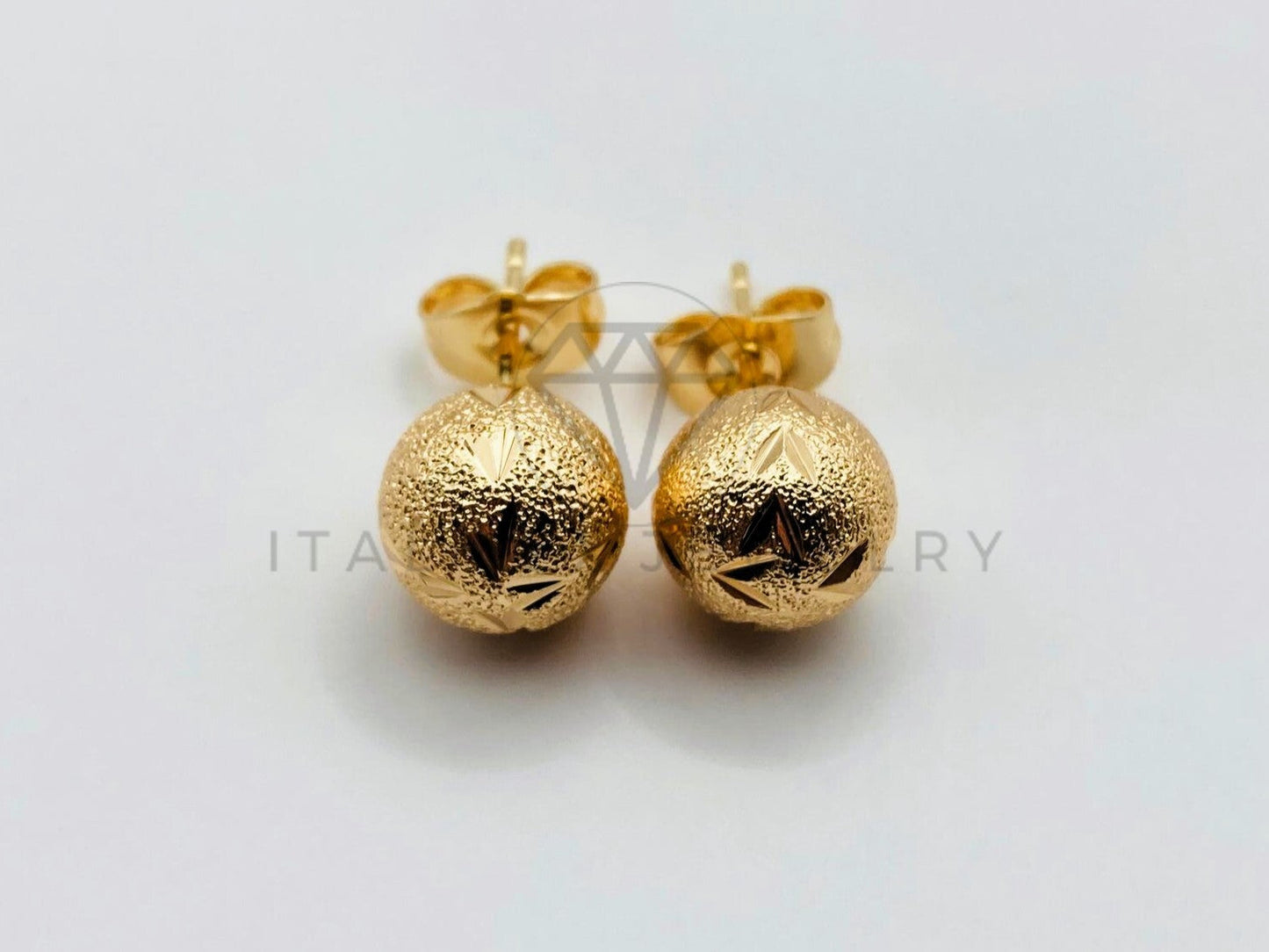 Arete de Lujo - 105999 -Broquel Diamantado y Arenado Dorado - Oro Laminado 18K