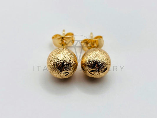 Arete de Lujo - 105999 -Broquel Diamantado y Arenado Dorado - Oro Laminado 18K