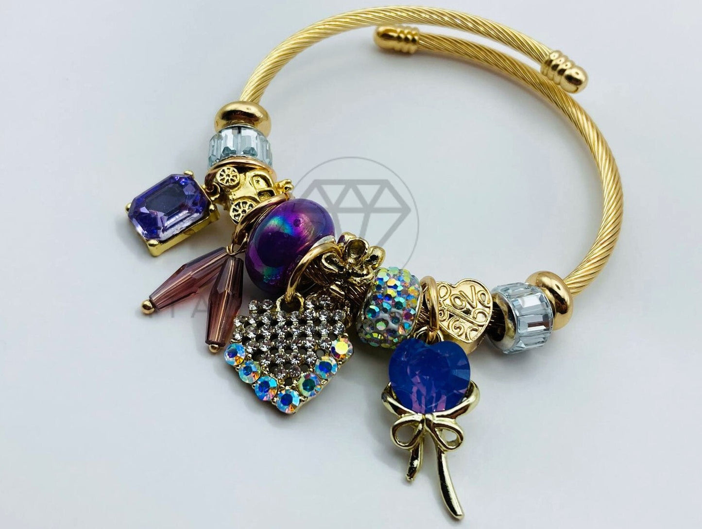 Pulsera de Lujo - 105837 - Pulsera PDR Corazon y Circonia Morada Oro Laminado 18K