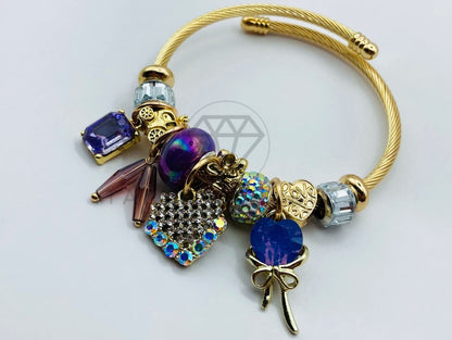 Pulsera de Lujo - 105837 - Pulsera PDR Corazon y Circonia Morada Oro Laminado 18K