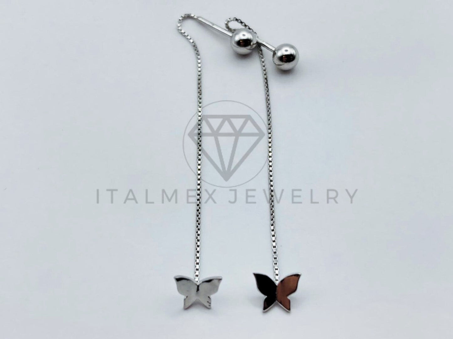 Arete de Lujo - 104751 - Arete Estilo Violador Mariposa con Bola - Plata .925
