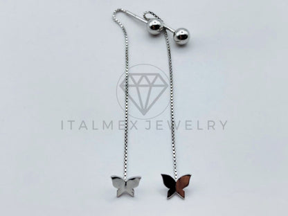 Arete de Lujo - 104751 - Arete Estilo Violador Mariposa con Bola - Plata .925