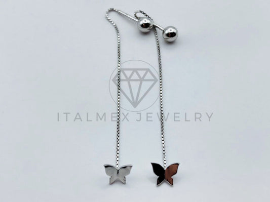 Arete de Lujo - 104751 - Arete Estilo Violador Mariposa con Bola - Plata .925