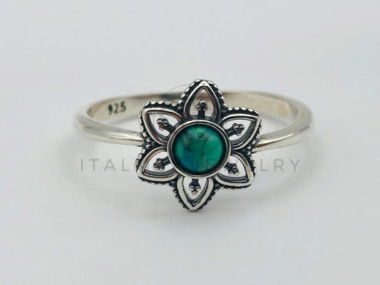 Anillo de Lujo - 105941 - Anillo Flor Mandala Turquesa Plata .925