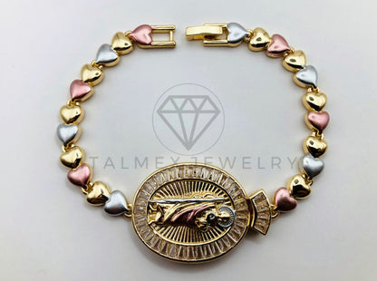 Pulsera de Lujo - 105978 -Esclava San Judas Corazon y Circonia Clara - Oro Laminado
