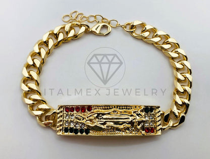 Pulsera de Lujo - 105970 -Esclava Virgen de Guadalupe con Circonia Tricolor - Oro Laminado