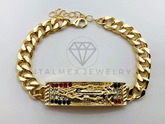 Pulsera de Lujo - 105970 -Esclava Virgen de Guadalupe con Circonia Tricolor - Oro Laminado
